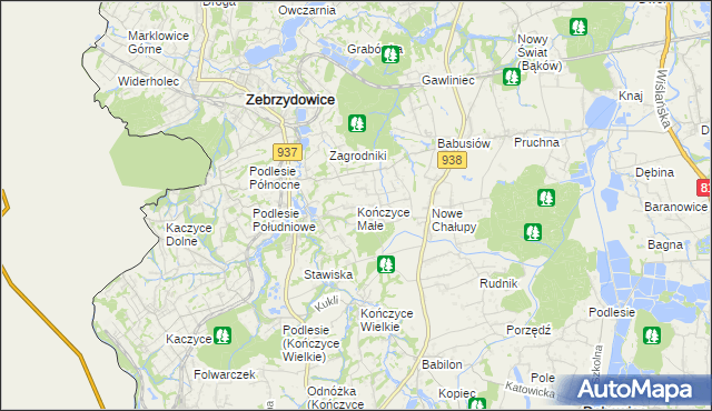 mapa Kończyce Małe, Kończyce Małe na mapie Targeo