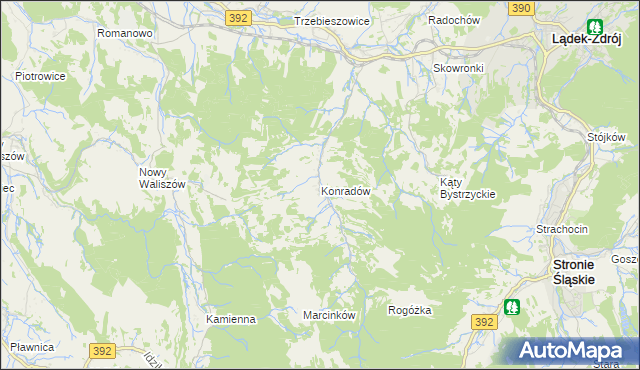 mapa Konradów gmina Lądek-Zdrój, Konradów gmina Lądek-Zdrój na mapie Targeo