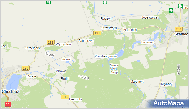 mapa Konstantynowo gmina Chodzież, Konstantynowo gmina Chodzież na mapie Targeo