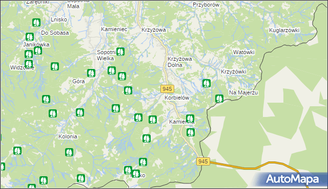 mapa Korbielów, Korbielów na mapie Targeo