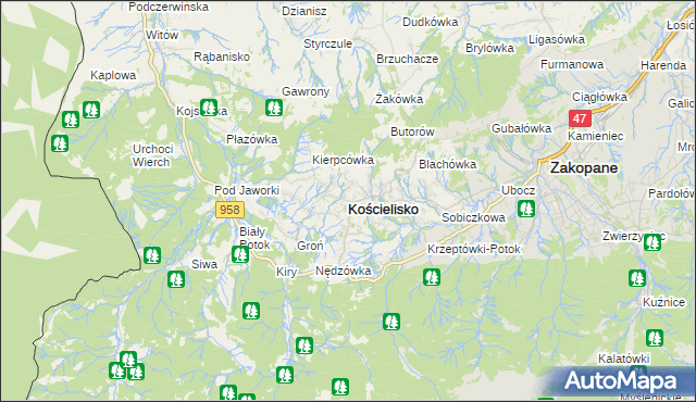 mapa Kościelisko, Kościelisko na mapie Targeo