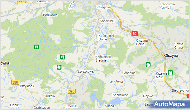 mapa Kościelniki Średnie, Kościelniki Średnie na mapie Targeo