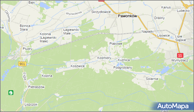 mapa Kośmidry gmina Pawonków, Kośmidry gmina Pawonków na mapie Targeo