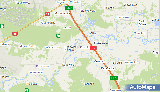 mapa Kośmin gmina Żyrzyn, Kośmin gmina Żyrzyn na mapie Targeo