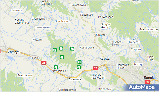 mapa Kostarowce, Kostarowce na mapie Targeo