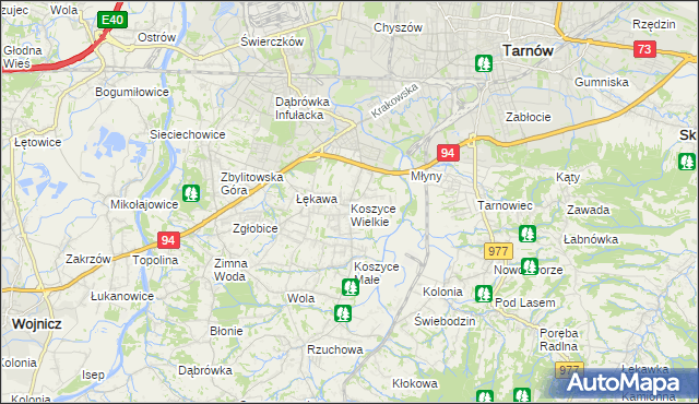 mapa Koszyce Wielkie, Koszyce Wielkie na mapie Targeo