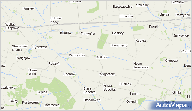 mapa Kotków gmina Grabów, Kotków gmina Grabów na mapie Targeo