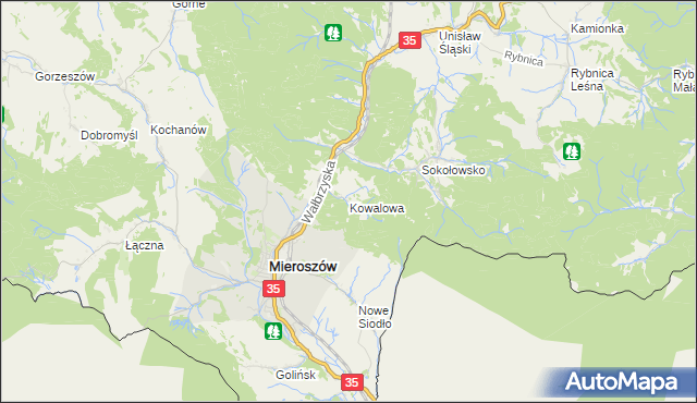 mapa Kowalowa gmina Mieroszów, Kowalowa gmina Mieroszów na mapie Targeo