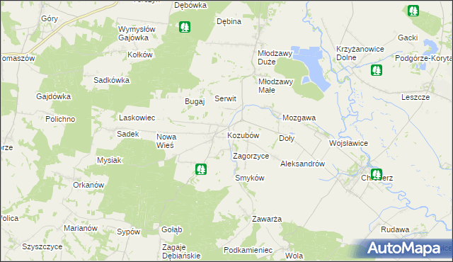 mapa Kozubów gmina Pińczów, Kozubów gmina Pińczów na mapie Targeo