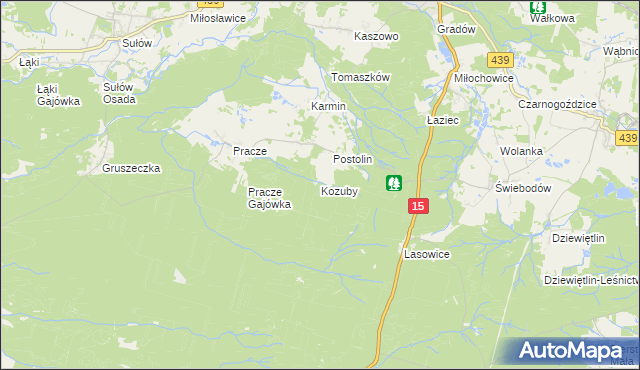 mapa Kozuby gmina Milicz, Kozuby gmina Milicz na mapie Targeo