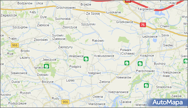 mapa Krakuszowice, Krakuszowice na mapie Targeo