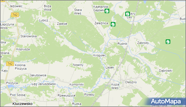 mapa Krogulec gmina Kluczewsko, Krogulec gmina Kluczewsko na mapie Targeo