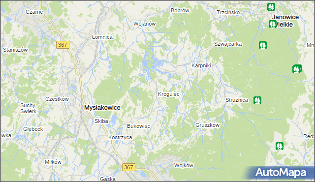 mapa Krogulec gmina Mysłakowice, Krogulec gmina Mysłakowice na mapie Targeo