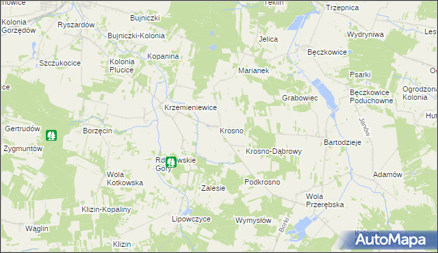 mapa Krosno gmina Gorzkowice, Krosno gmina Gorzkowice na mapie Targeo