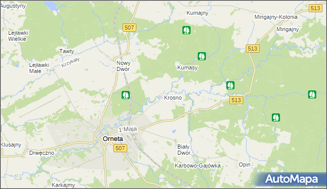 mapa Krosno gmina Orneta, Krosno gmina Orneta na mapie Targeo