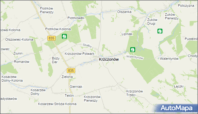 mapa Krzczonów powiat lubelski, Krzczonów powiat lubelski na mapie Targeo