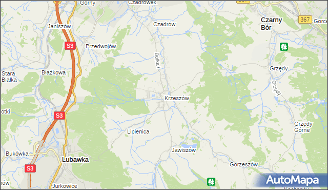 mapa Krzeszów gmina Kamienna Góra, Krzeszów gmina Kamienna Góra na mapie Targeo
