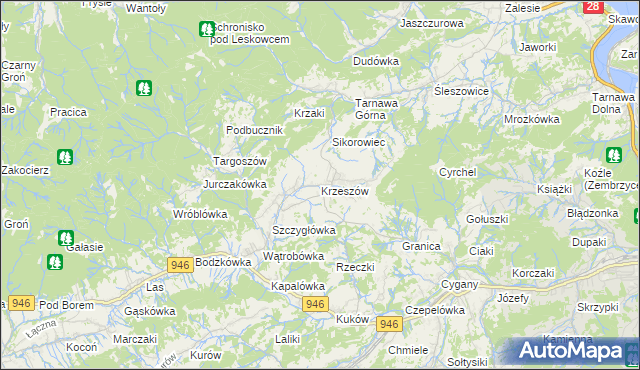mapa Krzeszów gmina Stryszawa, Krzeszów gmina Stryszawa na mapie Targeo