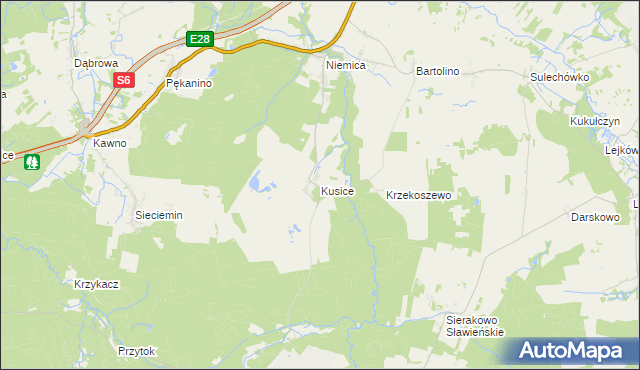 mapa Kusice, Kusice na mapie Targeo