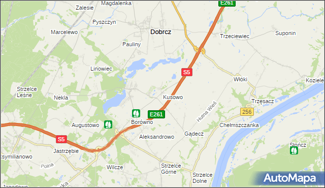 mapa Kusowo gmina Dobrcz, Kusowo gmina Dobrcz na mapie Targeo