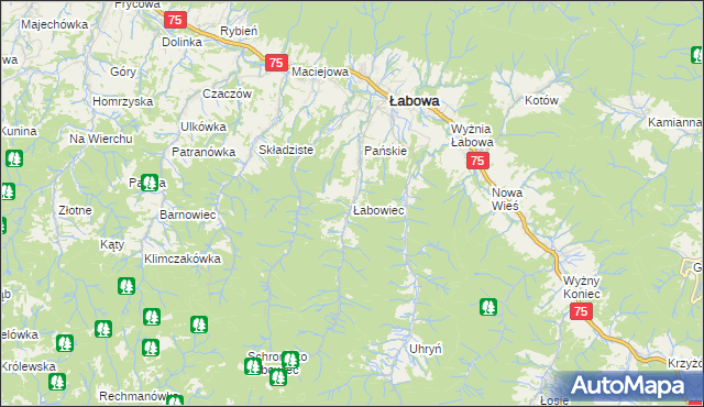 mapa Łabowiec, Łabowiec na mapie Targeo