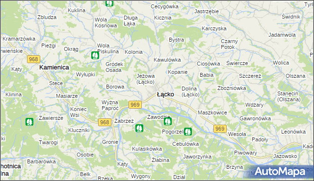 mapa Łącko powiat nowosądecki, Łącko powiat nowosądecki na mapie Targeo