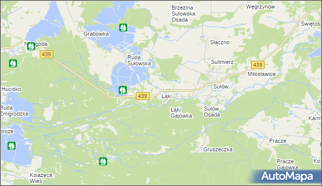 mapa Łąki gmina Milicz, Łąki gmina Milicz na mapie Targeo