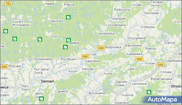 mapa Las gmina Ślemień, Las gmina Ślemień na mapie Targeo