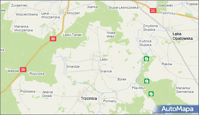 mapa Laski gmina Trzcinica, Laski gmina Trzcinica na mapie Targeo