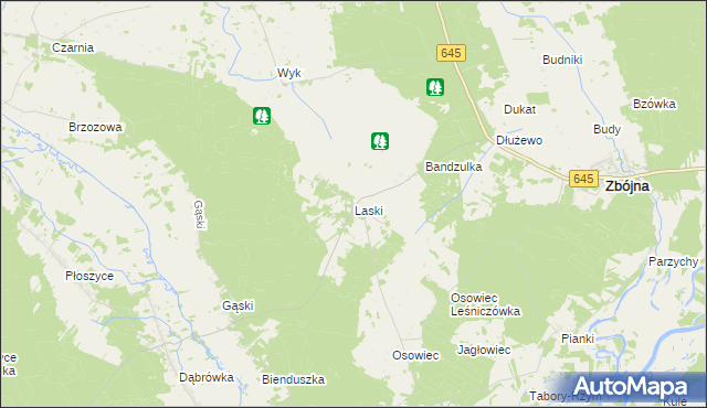 mapa Laski gmina Zbójna, Laski gmina Zbójna na mapie Targeo