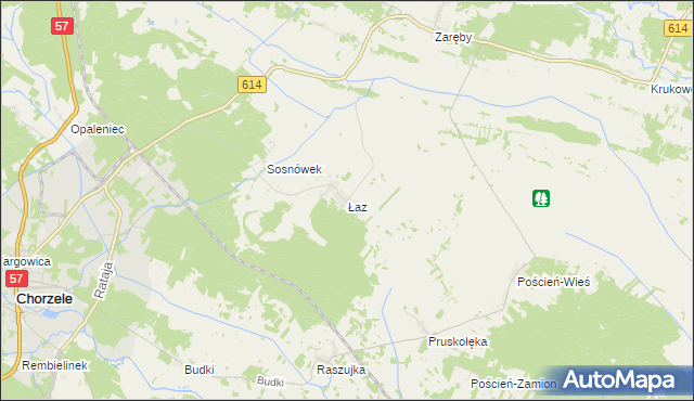 mapa Łaz gmina Chorzele, Łaz gmina Chorzele na mapie Targeo