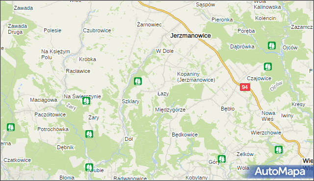 mapa Łazy gmina Jerzmanowice-Przeginia, Łazy gmina Jerzmanowice-Przeginia na mapie Targeo