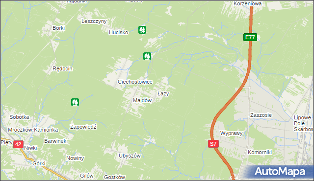 mapa Łazy gmina Szydłowiec, Łazy gmina Szydłowiec na mapie Targeo