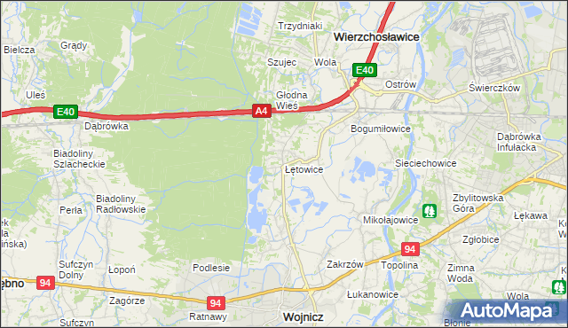 mapa Łętowice gmina Wierzchosławice, Łętowice gmina Wierzchosławice na mapie Targeo