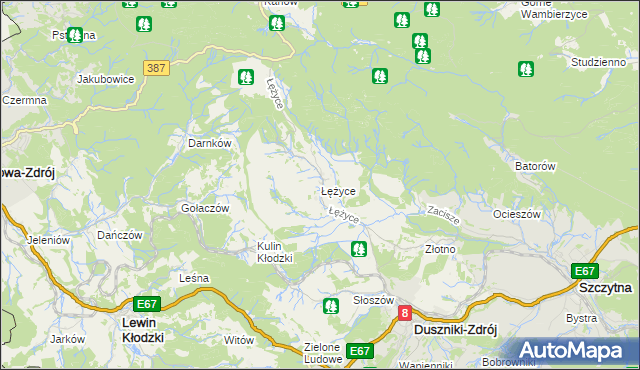 mapa Łężyce gmina Szczytna, Łężyce gmina Szczytna na mapie Targeo