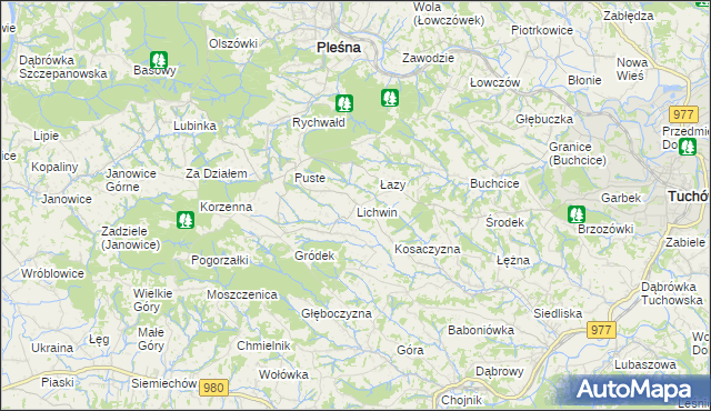 mapa Lichwin gmina Pleśna, Lichwin gmina Pleśna na mapie Targeo