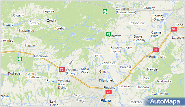 mapa Lipiny gmina Pilzno, Lipiny gmina Pilzno na mapie Targeo
