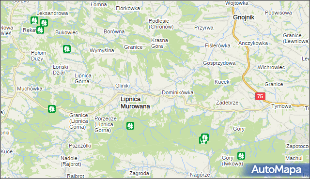 mapa Lipnica Dolna gmina Lipnica Murowana, Lipnica Dolna gmina Lipnica Murowana na mapie Targeo