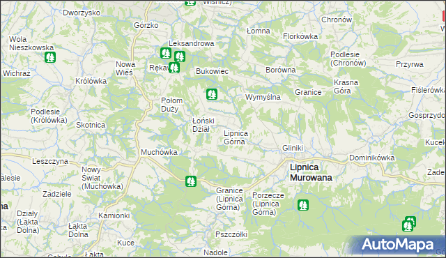 mapa Lipnica Górna gmina Lipnica Murowana, Lipnica Górna gmina Lipnica Murowana na mapie Targeo