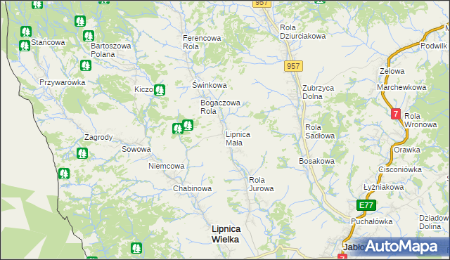 mapa Lipnica Mała, Lipnica Mała na mapie Targeo