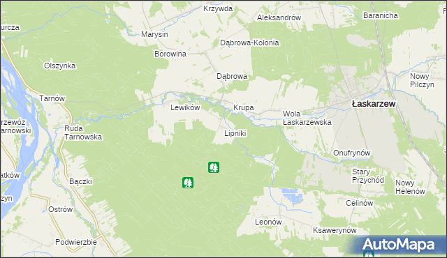 mapa Lipniki gmina Łaskarzew, Lipniki gmina Łaskarzew na mapie Targeo