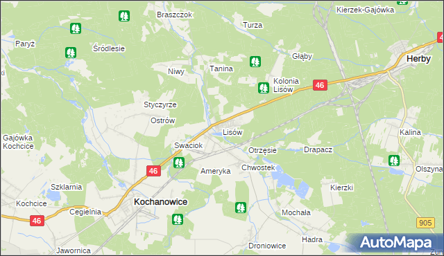 mapa Lisów gmina Herby, Lisów gmina Herby na mapie Targeo