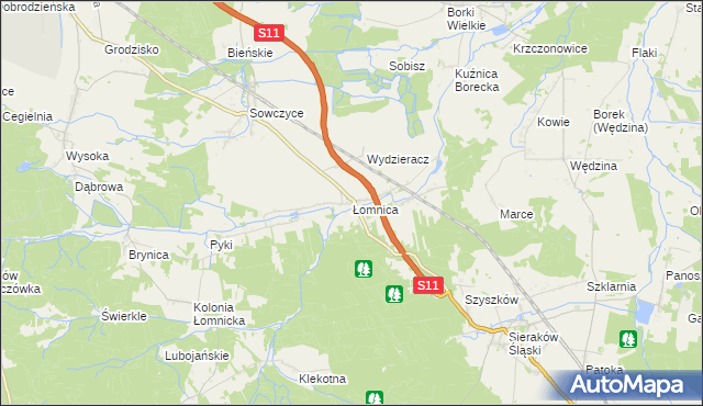 mapa Łomnica gmina Olesno, Łomnica gmina Olesno na mapie Targeo