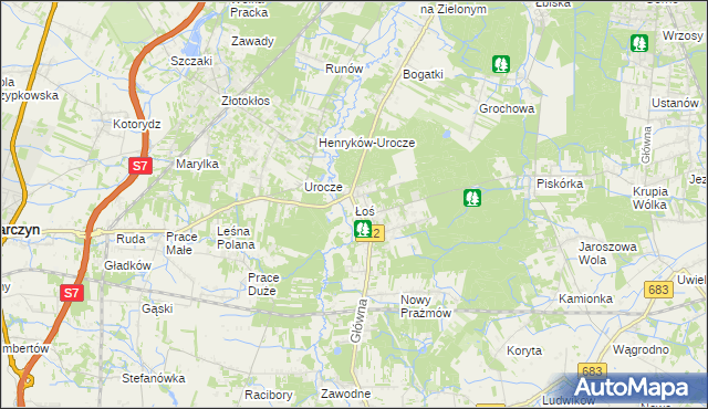 mapa Łoś, Łoś na mapie Targeo