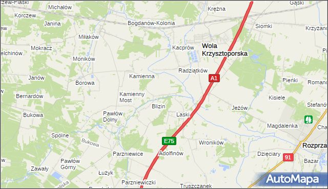 mapa Ludwików gmina Wola Krzysztoporska, Ludwików gmina Wola Krzysztoporska na mapie Targeo