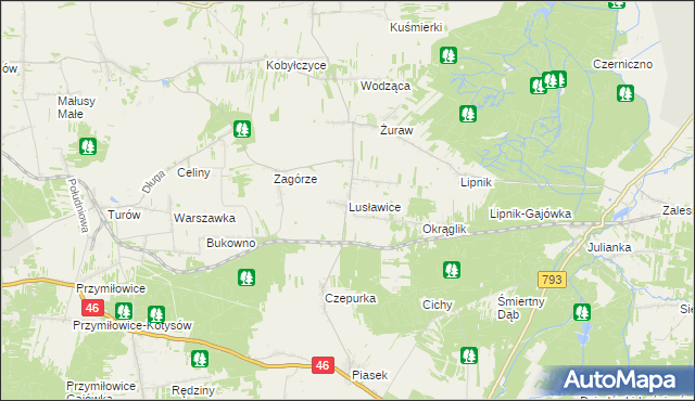 mapa Lusławice gmina Janów, Lusławice gmina Janów na mapie Targeo