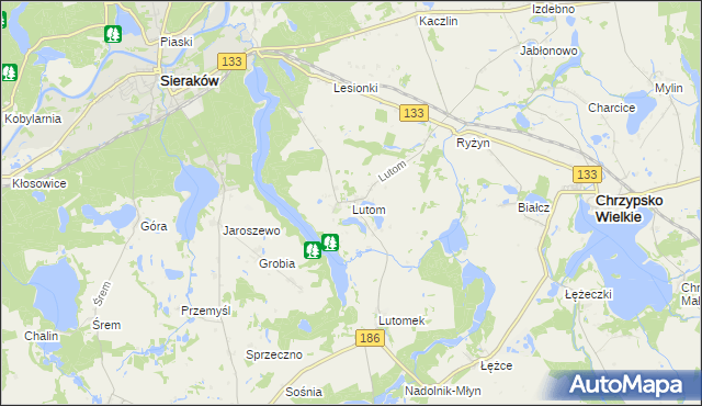mapa Lutom gmina Sieraków, Lutom gmina Sieraków na mapie Targeo