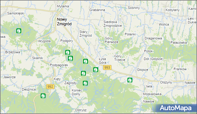 mapa Łysa Góra gmina Nowy Żmigród, Łysa Góra gmina Nowy Żmigród na mapie Targeo