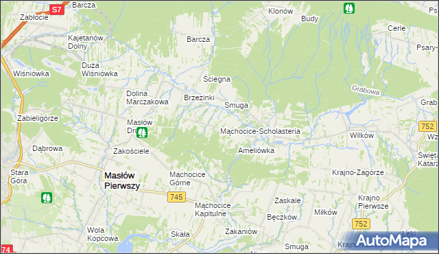 mapa Mąchocice-Scholasteria, Mąchocice-Scholasteria na mapie Targeo