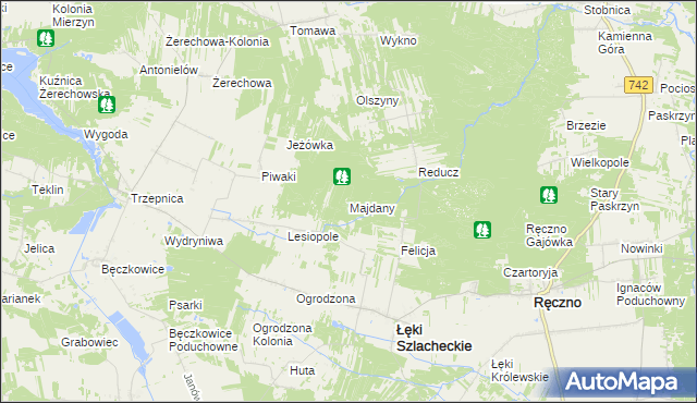 mapa Majdany gmina Łęki Szlacheckie, Majdany gmina Łęki Szlacheckie na mapie Targeo